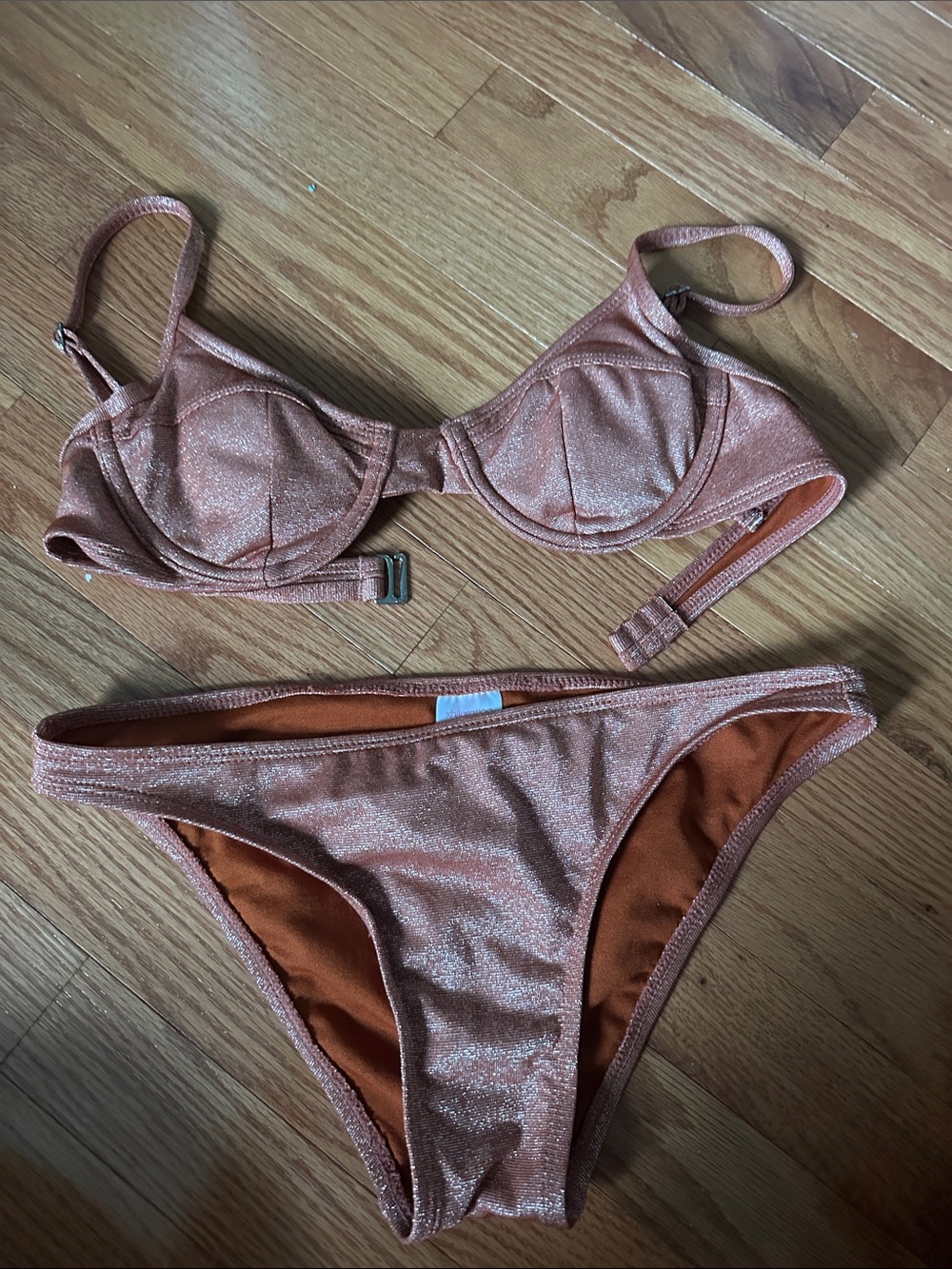 Shimmery Rose Gold Underwire Bikini Set - Women Swim